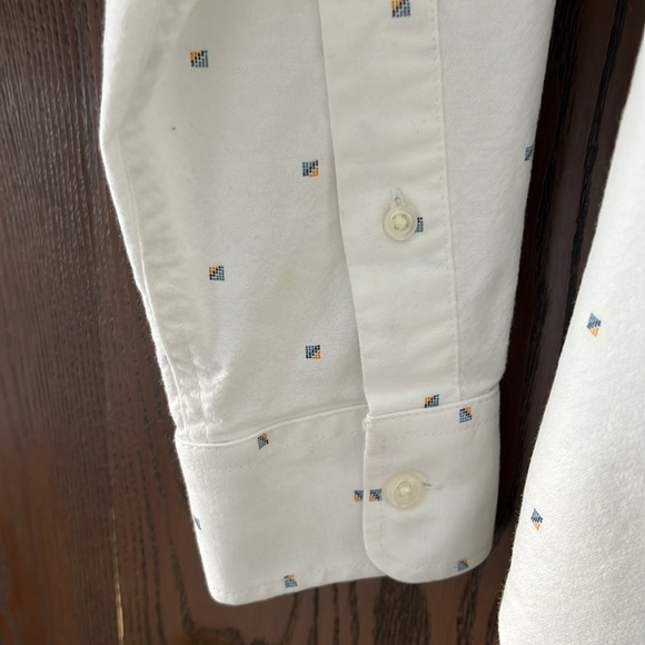 Old Navy long sleeved, slim fit blouse. White with blue/ orange tiny squares. Sm - Picture 4 of 8